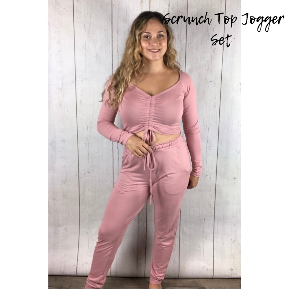 Scrunch Top Jogger Set - Mauve